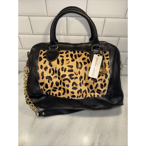 Audrey Brooke Handbags - Audrey‎ Brooks Leopard Skin/black Leather Purse New With Tags